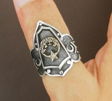 925 Ayar Gümüş Ay Yıldız Başparmak Zihgir Yüzüğü