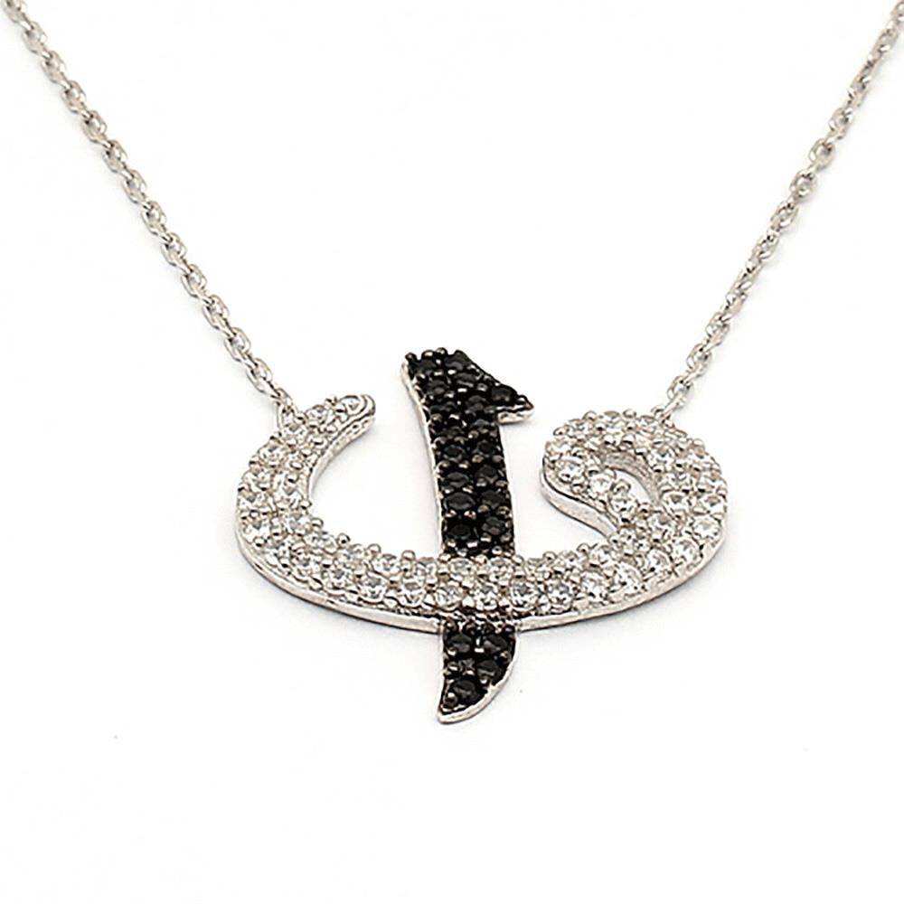 925 Ayar Gümüş Zirkon Taşlı Elif Vav Bayan Kolye 2