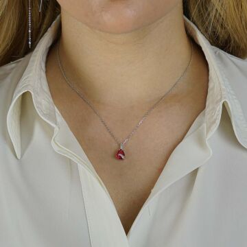 Kırmızı Damla Zirkon Taşlı Kadın Kolye