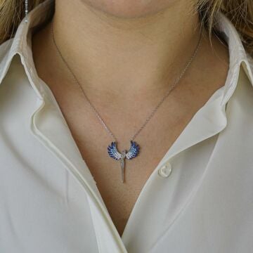 Melek Tasarımlı Renk Geçişli 925 Ayar Gümüş Kadın Kolye