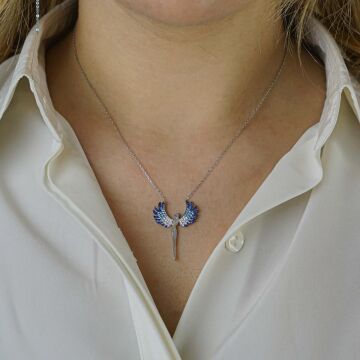 Melek Tasarımlı Renk Geçişli 925 Ayar Gümüş Kadın Kolye