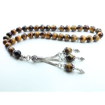 925 Ayar Gümüş Yeni Tasarım Kaplan Gözü Tesbih