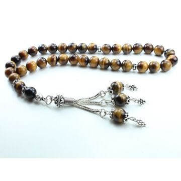 925 Ayar Gümüş Yeni Tasarım Kaplan Gözü Tesbih