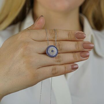 Nazar Boncuğu Tasarımlı 8 Sıra 925 Ayar Gümüş Kadın Kolye