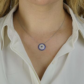 Nazar Boncuğu Tasarımlı 8 Sıra 925 Ayar Gümüş Kadın Kolye