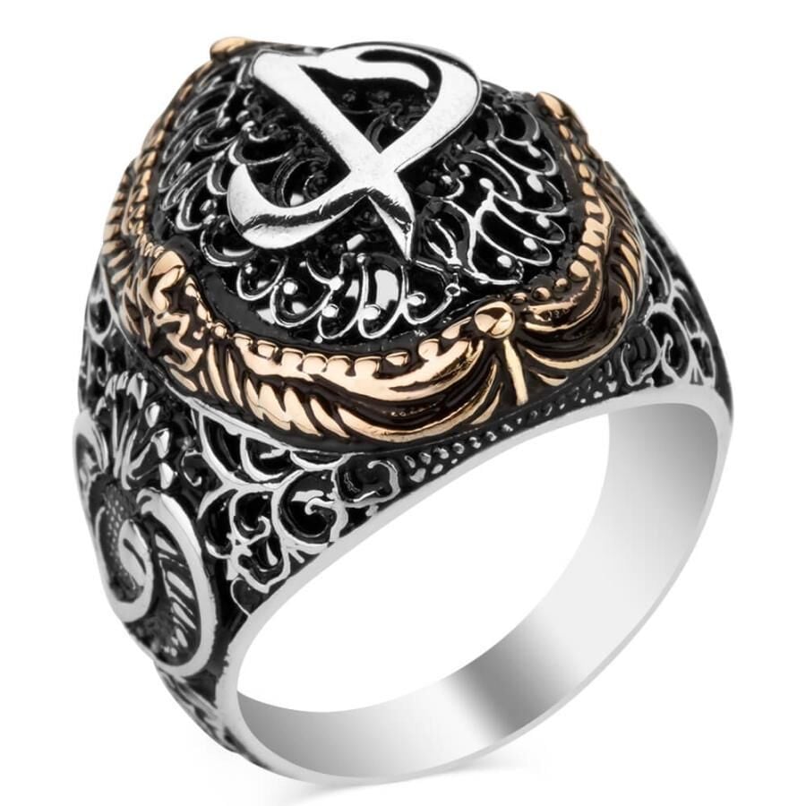 925 Ayar Gümüş  Elif Vav Erkek Yüzük