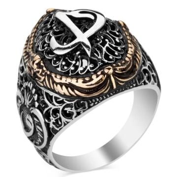 925 Ayar Gümüş  Elif Vav Erkek Yüzük