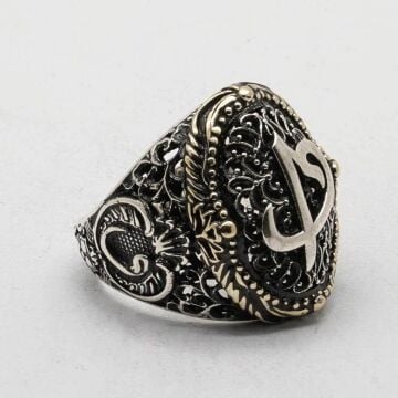 925 Ayar Gümüş  Elif Vav Erkek Yüzük