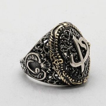 925 Ayar Gümüş  Elif Vav Erkek Yüzük