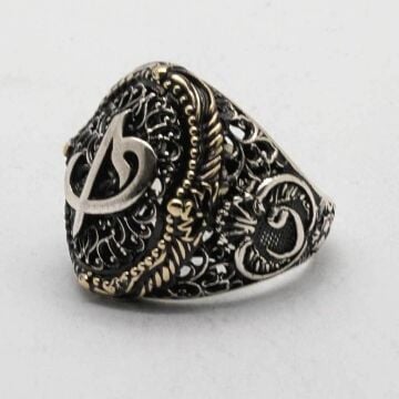 925 Ayar Gümüş  Elif Vav Erkek Yüzük