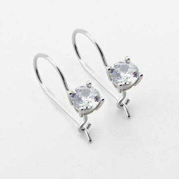 Yuvarlak Zirkon Taşlı Gümüş Küpe