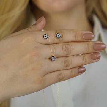 Altın Kaplama Nazar Boncuğu Tasarımlı 925 Ayar Gümüş Şans Kolyesi