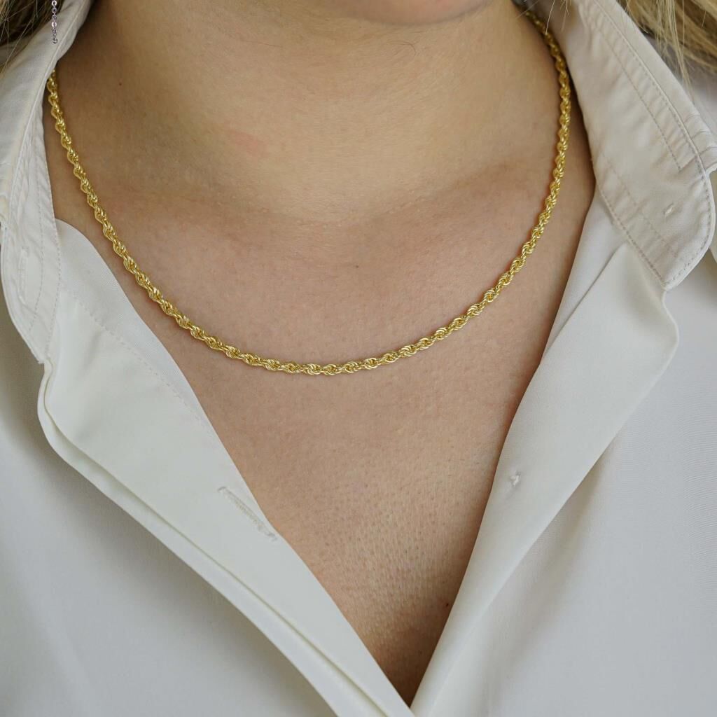 Altın Kaplama 3 MM 925 Ayar Gümüş Halat Zincir Kolye 45 cm