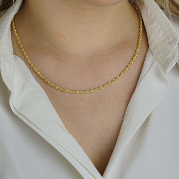 Altın Kaplama 3 MM 925 Ayar Gümüş Halat Zincir Kolye 45 cm