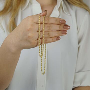 Altın Kaplama 3 MM 925 Ayar Gümüş Halat Zincir Kolye 45 cm