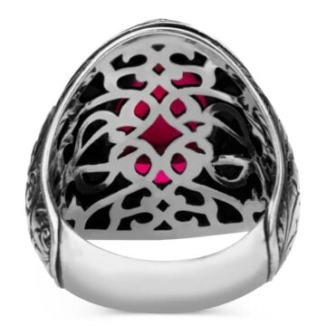 925 Ayar Gümüş Yakut (Ruby) Taşlı  Erkek Yüzük