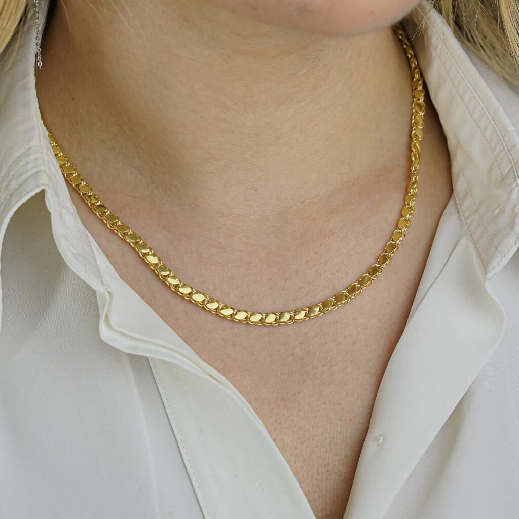 Altın Kaplama 4 MM 925 Ayar Gümüş Pullu Zincir Kolye 59 CM