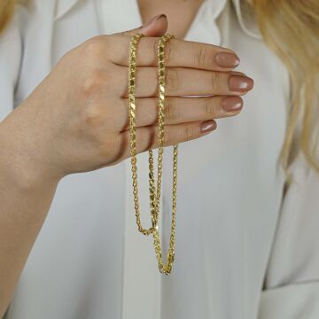 Altın Kaplama 4 MM 925 Ayar Gümüş Pullu Zincir Kolye 59 CM