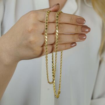 Altın Kaplama 4 MM 925 Ayar Gümüş Pullu Zincir Kolye 59 CM