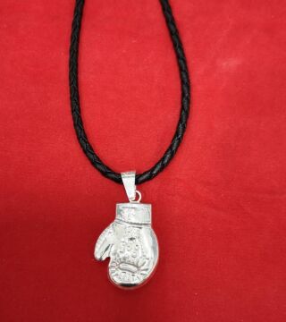 Gümüş Boks Eldiveni Kolye Deri İpli Özel Tasarım 925 Ayar