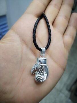Gümüş Boks Eldiveni Kolye Deri İpli Özel Tasarım 925 Ayar