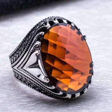 925 Ayar Gümüş Kırmızı Zirkon  Taşlı Yüzük