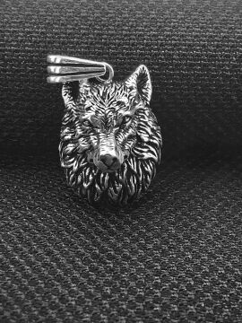 Kurt Kafası Tasarımlı 925 Ayar Gümüş Kolye Ucu