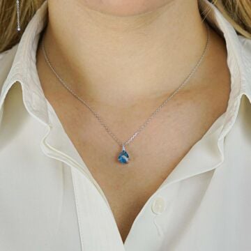 Damla Tasarımlı Mavi Zirkon Taşlı 925 Ayar Gümüş Kadın Kolye