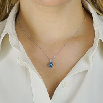 Damla Tasarımlı Mavi Zirkon Taşlı 925 Ayar Gümüş Kadın Kolye