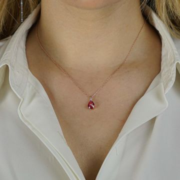 Damla Tasarımlı Kırmızı Zirkon Taşlı 925 Ayar Gümüş Kadın Kolye