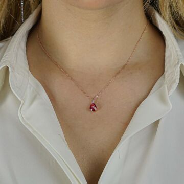 Damla Tasarımlı Kırmızı Zirkon Taşlı 925 Ayar Gümüş Kadın Kolye
