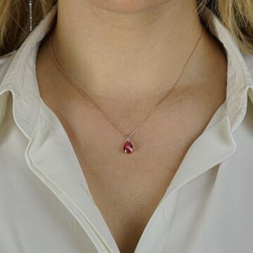 Damla Tasarımlı Kırmızı Zirkon Taşlı 925 Ayar Gümüş Kadın Kolye