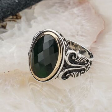 925 Ayar Gümüş Yeşil Zirkon Taşlı  Erkek Yüzük