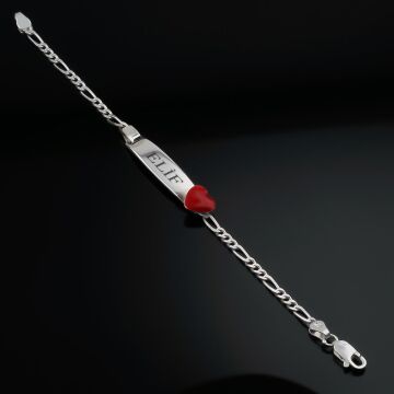 İsim Yazılabilir Kalp Tasarımlı 925 Ayar Gümüş Çocuk Künye Bileklik