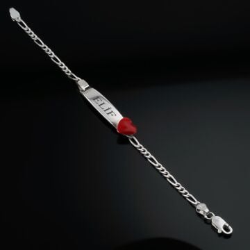 İsim Yazılabilir Kalp Tasarımlı 925 Ayar Gümüş Çocuk Künye Bileklik