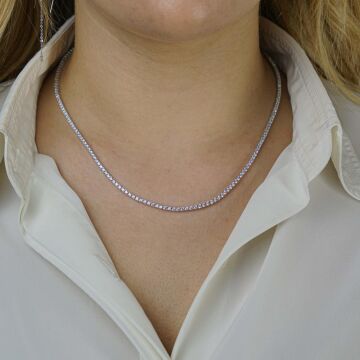 Pırlanta Tasarımlı Yuvarlak 925 Ayar Gümüş Su Yolu Kolye 2 MM