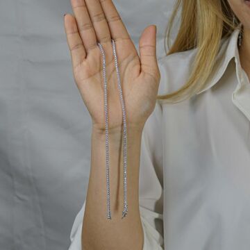 Pırlanta Tasarımlı Yuvarlak 925 Ayar Gümüş Su Yolu Kolye 2 MM