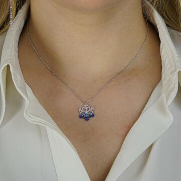 Özel Tasarım Renk Geçişli Nano Taşlı Kar Tanesi Gümüş Kolye