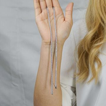 Pırlanta Tasarımlı Yuvarlak 925 Ayar Gümüş Su Yolu Kolye 3 MM