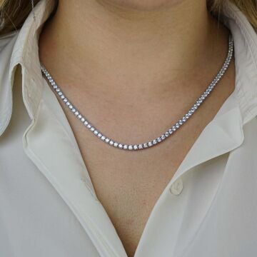 Pırlanta Tasarımlı Yuvarlak 925 Ayar Gümüş Su Yolu Kolye 3.5 MM