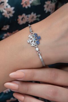 Nano Taşlı Renk Geçişli Kar Tanesi Gümüş Kadın Bileklik