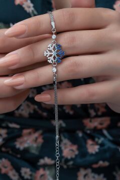 Nano Taşlı Renk Geçişli Kar Tanesi Gümüş Kadın Bileklik