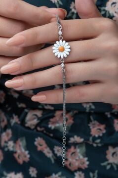 Şık Tasarımlı Gümüş Papatya Bayan Bileklik