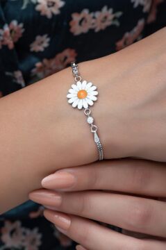 Şık Tasarımlı Gümüş Papatya Bayan Bileklik