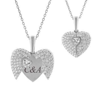 Kalp Tasarımlı İsim Harf Yazılabilir Açılıp Kapanabilir 925 Ayar Gümüş Kadın Kolye