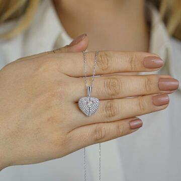 Kalp Tasarımlı İsim Harf Yazılabilir Açılıp Kapanabilir 925 Ayar Gümüş Kadın Kolye