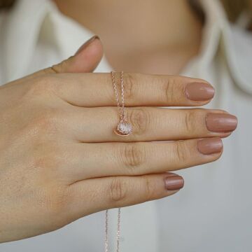 İstiridye İnci Tasarımlı 925 Ayar Gümüş Kadın Kolye Rose