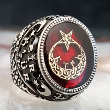 Ay yıldızlı Bir Ölür Bin Diriliriz Yazılı Gümüş Yüzük
