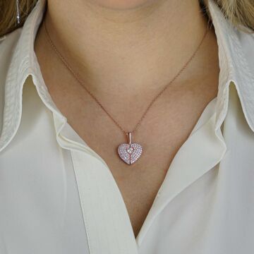 Kalp Tasarımlı İsim Harf Yazılabilir Açılıp Kapanabilir 925 Ayar Gümüş Kadın Kolye Rose