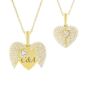 Altın Kaplama Kalp Tasarımlı İsim Harf Yazılabilir Açılıp Kapanabilir 925 Ayar Gümüş Kadın Kolye